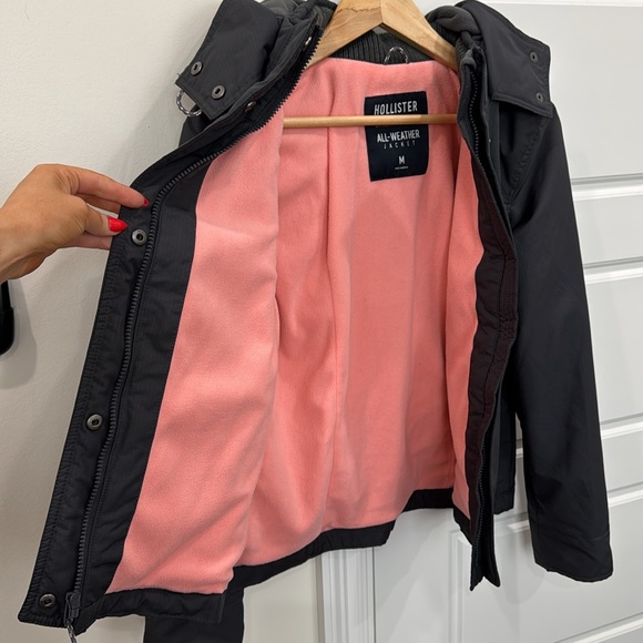 Hollister All Weather Jacket Pink Fleece Lined Charcoal Gray, Juniors Medium - Picture 7 of 11